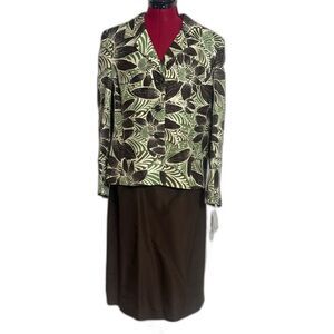 NWT Kasper Skirt Suit 100% Silk Size 16 Forest Multi 2-Piece Set Blazer & Skirt